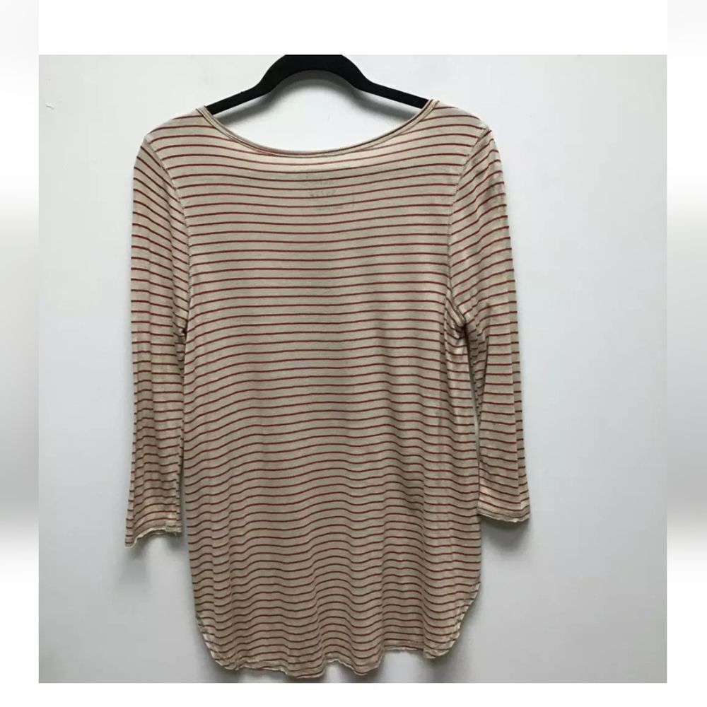 We The Free Womens T-Shirt Beige Red Stripe 3/4 Sleeve Medium Boho - Picture 2 of 15